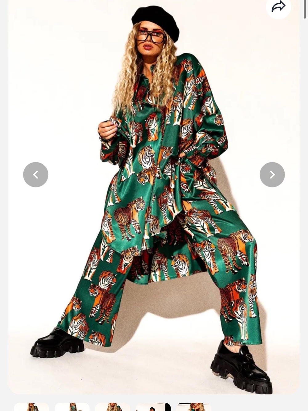 Dressed in LALA Green Tiger-Print Satin Wide-Leg Pants Set